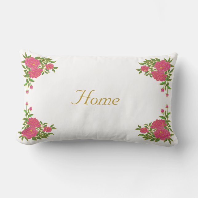 Coussin Rectangle Belles fleurs de pivoine sur fond blanc (Recto)