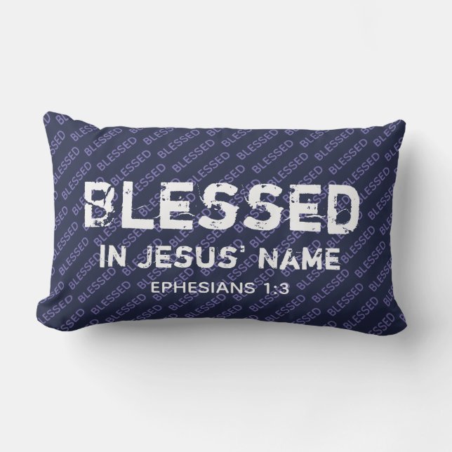 Coussin Rectangle BÉNÉFICIÉ AU NOM DE JÉSUS Écriture chrétienne Bleu (Recto)