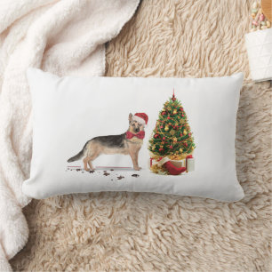 Coussin Rectangle Berger allemand drôle Chien de Noël avec arbre
