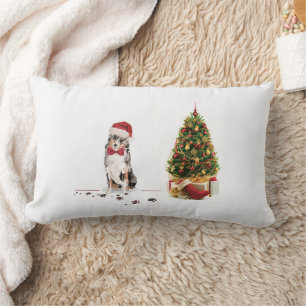Coussin Rectangle Berger australien Chien de Noël drôle avec arbre