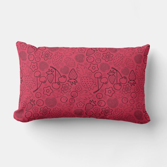 Coussin Rectangle Berry Strawberry Cherry Black Hand drawn Modern. (Recto)