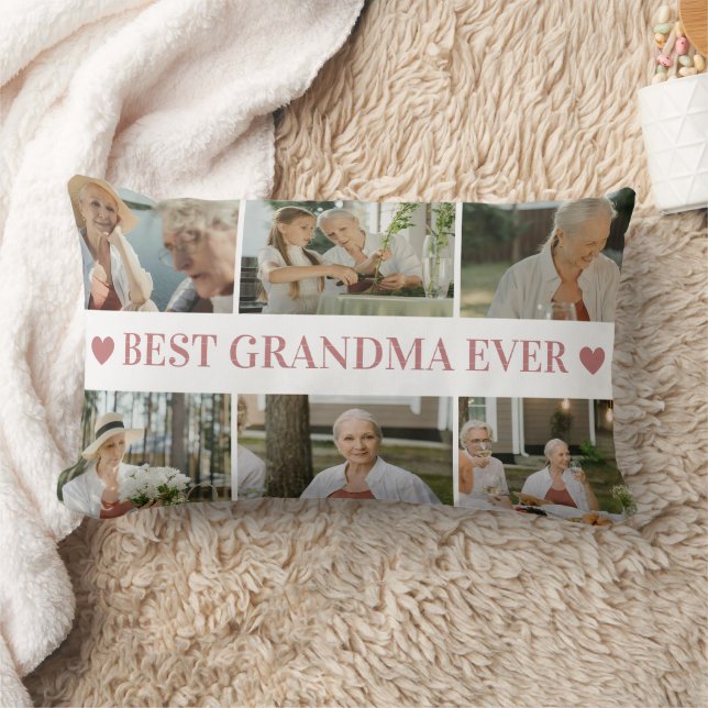 Coussin Rectangle Best Grandma Ever Photo Collage – Gift with Hearts (Couverture)