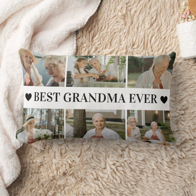 Coussin Rectangle Best Grandma Ever Photo Collage – Gift with Hearts (Couverture)