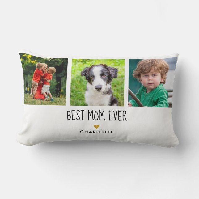 Coussin Rectangle Best Mom Ever 3 Photo Gold Heart (Recto)