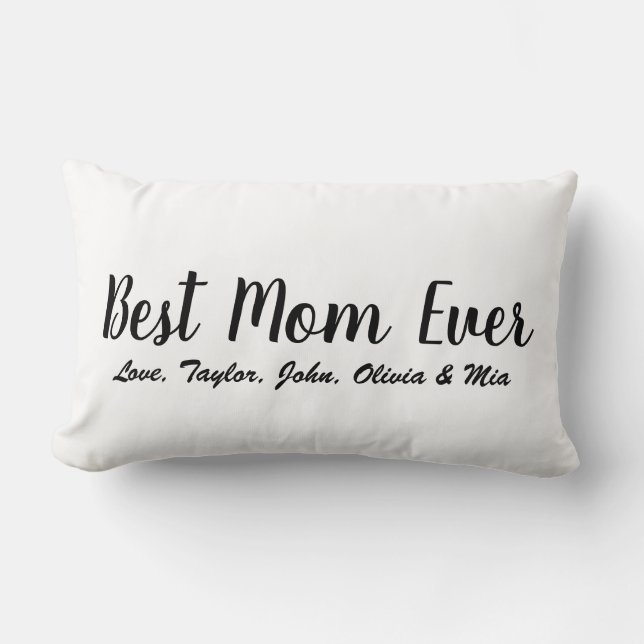 Coussin Rectangle Best Mom Ever blanc script noir texte personnalisé (Recto)