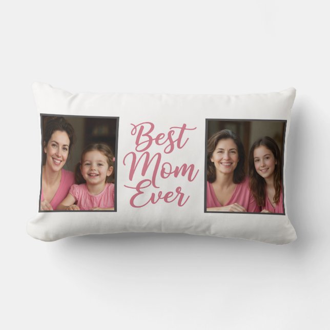 Coussin Rectangle Best Mom Ever Pink Script 2 Photo Keepsake (Recto)