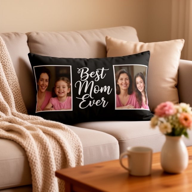 Coussin Rectangle Best Mom Ever Then & Now Custom 2 Photo Keepsake  (Créateur téléchargé)