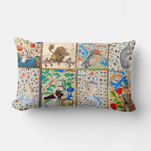 COUSSIN RECTANGLE BESTIAIRE MÉDIÉVAL JOUER DES INSTRUMENTS MUSICAUX