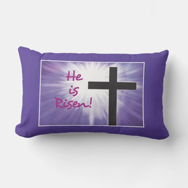 Coussin Rectangle Bienheureux de Pâques Cross Starburst sur violet,  (Recto)