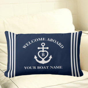 Coussin Rectangle Bienvenue à bord de l'Ancre cardiaque Nom du batea