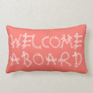 Coussin Rectangle Bienvenue à bord du corail de typographie nautiqu