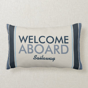 Coussin Rectangle Bienvenue à Bord Rayures Verticales Personnalisées