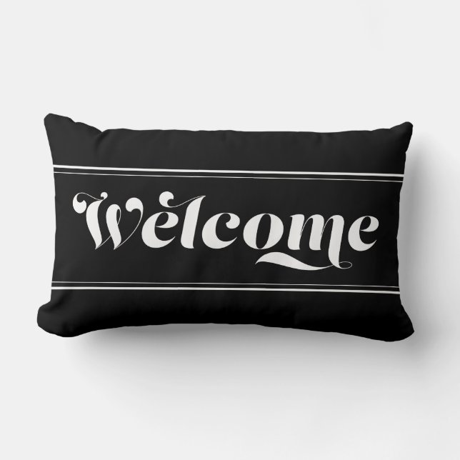 Coussin Rectangle Bienvenue à la maison écriture chic Black & White  (Recto)
