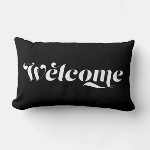 Coussin Rectangle Bienvenue Accueil Calligraphie élégante Noir & Bla