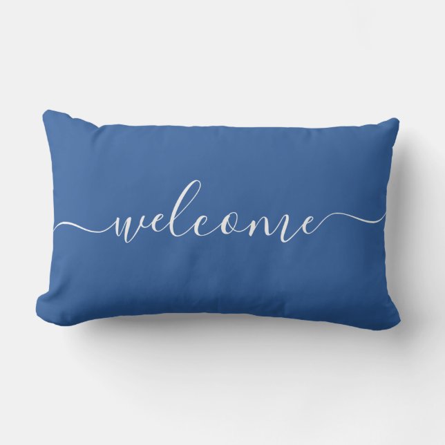 Coussin Rectangle Bienvenue Calligraphie bleu et blanc Typographie (Recto)