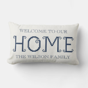 Coussin Rectangle « Bienvenue chez nous » personnalisé avec le nom d