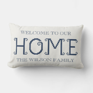 Coussin Rectangle « Bienvenue chez nous » personnalisé avec le nom d