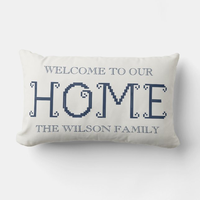 Coussin Rectangle « Bienvenue chez nous » personnalisé avec le nom d (Recto)