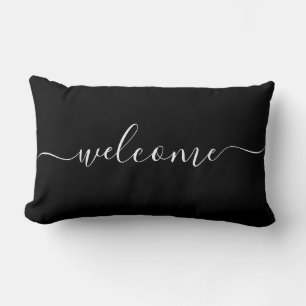 Coussin Rectangle Bienvenue Citation Calligraphie Typographie Noir &