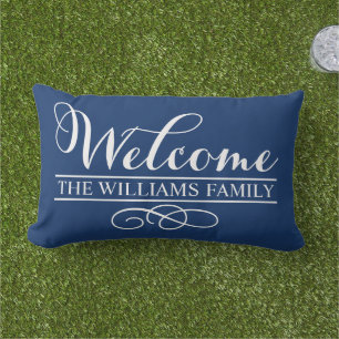 Coussin Rectangle Bienvenue Navy Blue Custom Nom
