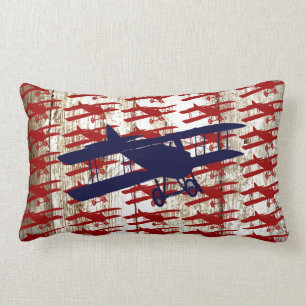 Coussin Rectangle Biplane vintage sur la grange Wood Aviation Cadeau