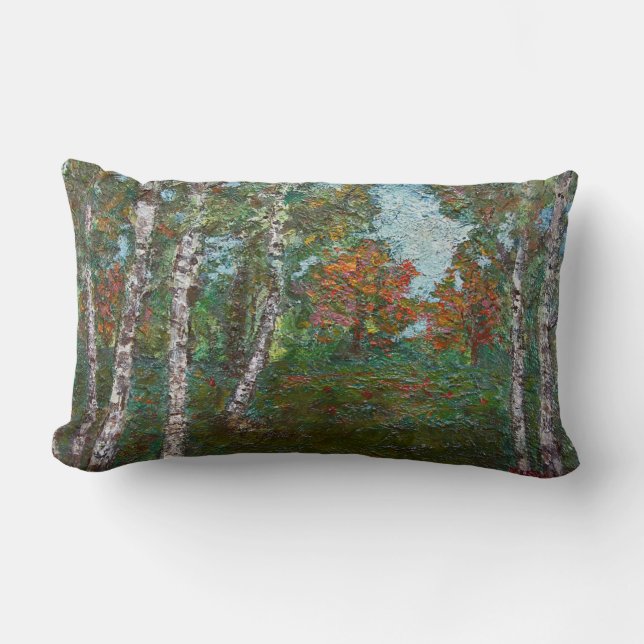 Coussin Rectangle Birch Trees in a Woodland Forest (par Kimon Loghi) (Recto)
