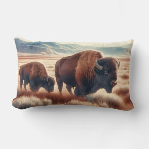 Coussin Rectangle Bison d'aquarelle sur le découpage des plaines