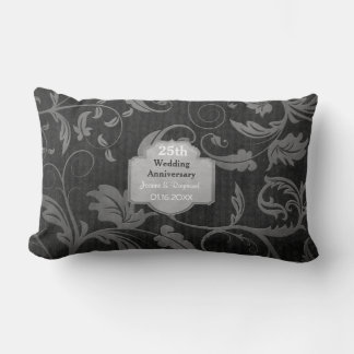 Coussin Rectangle Black and Silver Damask 25e anniversaire de Mariag