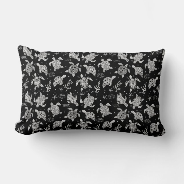 Coussin Rectangle black and white vintage turtle pattern (Recto)