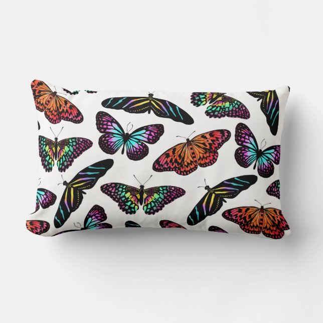 Coussin Rectangle Black Colorful Butterflies (Recto)