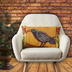Coussin Rectangle Black Crow Art Déco Art folk Rose