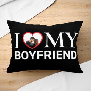 Coussin Rectangle Black I Love My Boyfriend Your Photo Heart Lumbar
