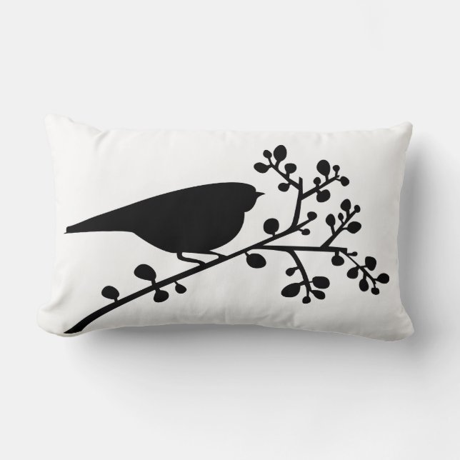Coussin Rectangle Black Mod Single Bird & Berries {choisissez votre  (Recto)