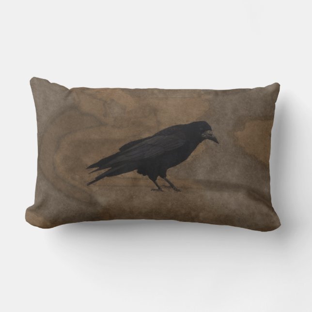 Coussin Rectangle Black Rook British Corvid et Rustic Arrière - plan (Recto)