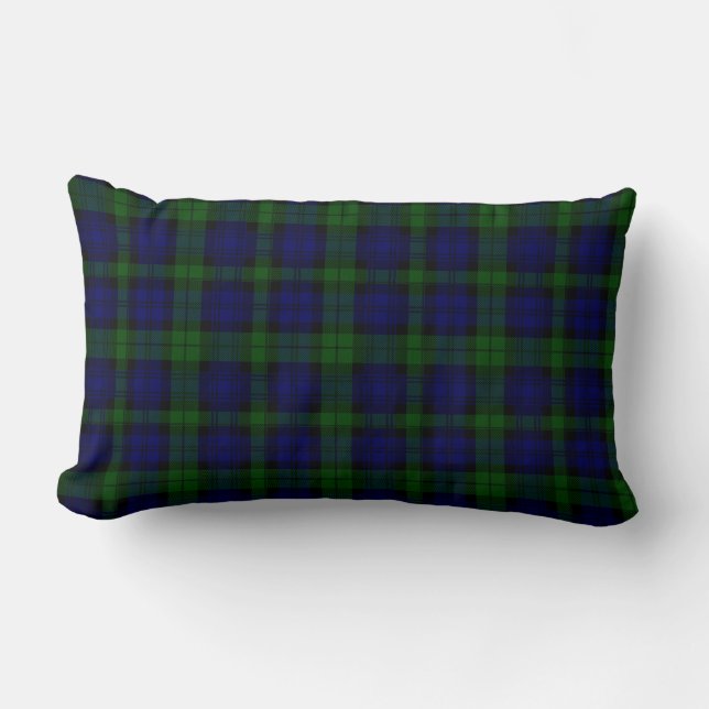 Coussin Rectangle Black Watch Tartan bleu vert Plaid (Recto)