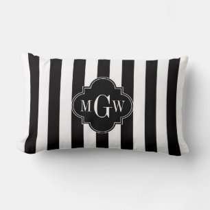 Coussin Rectangle Black White Stripe Black Quatrefoil 3 Monogramme