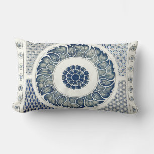 Coussin Rectangle Blanc bleu Floral chinois rond