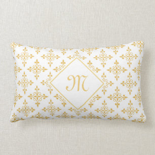 Coussin Rectangle Blanc de luxe et or Quatre de monogramme floral