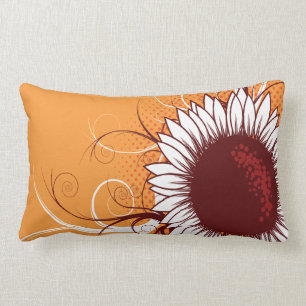 Coussin Rectangle Blanc et fleur de Bourgogne sur l'orange