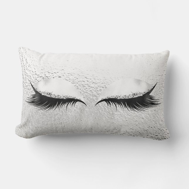 Coussin Rectangle Blanc Gris Argent Lashes Métallurgiques (Recto)