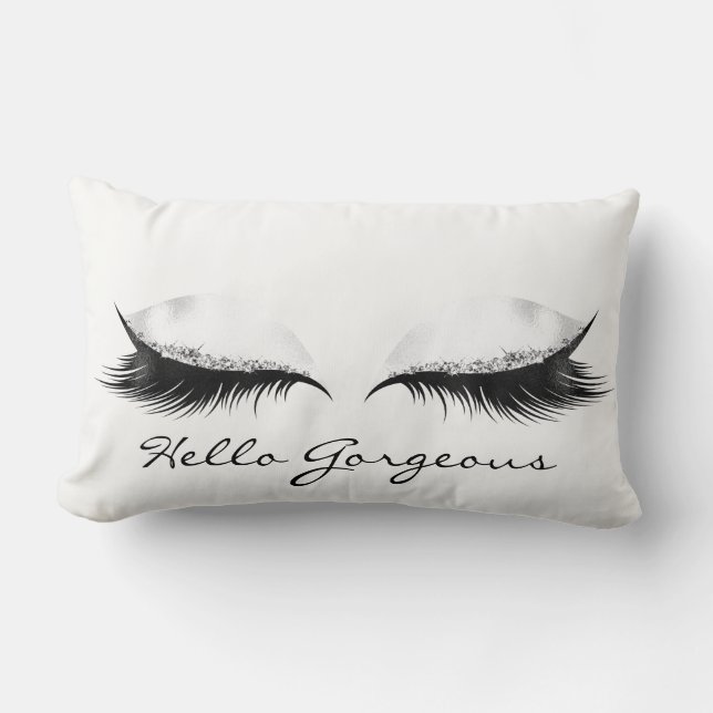 Coussin Rectangle Blanc Gris Métallurgique Lashes Hello Gorgey (Recto)