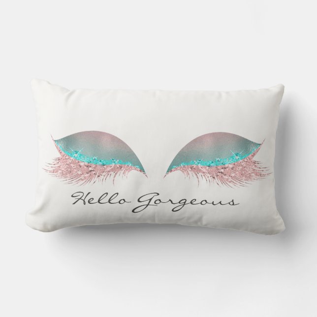 Coussin Rectangle Blanc rose Tiffany Lashes de maquillage Hello Gorg (Recto)