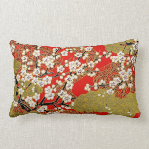 Coussin Rectangle Blanc Sakura Fine Vintage Motif japonais