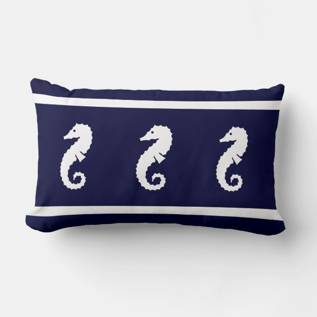 Coussin Rectangle blanc sur marine SEA HORSE vie côtière (Recto)