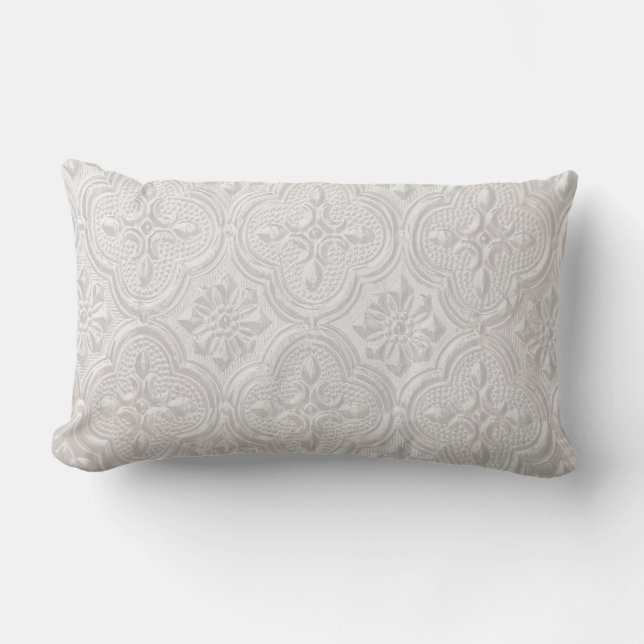 Coussin Rectangle Blanc sur motif floral blanc (Recto)