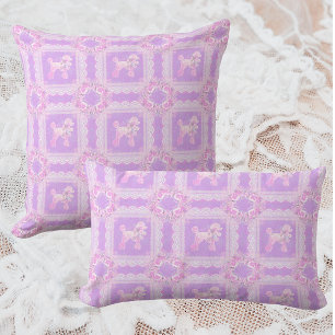 Coussin Rectangle Blanc Vintage Rose Lilas Dentelle Patchwork Canich