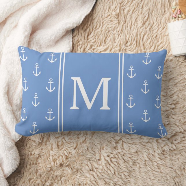Coussin Rectangle Blason Ancres Bleu et Blanc Côtiers (Couverture)