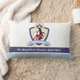 Coussin Rectangle Blason du club de natation Pingouin mignon dessin