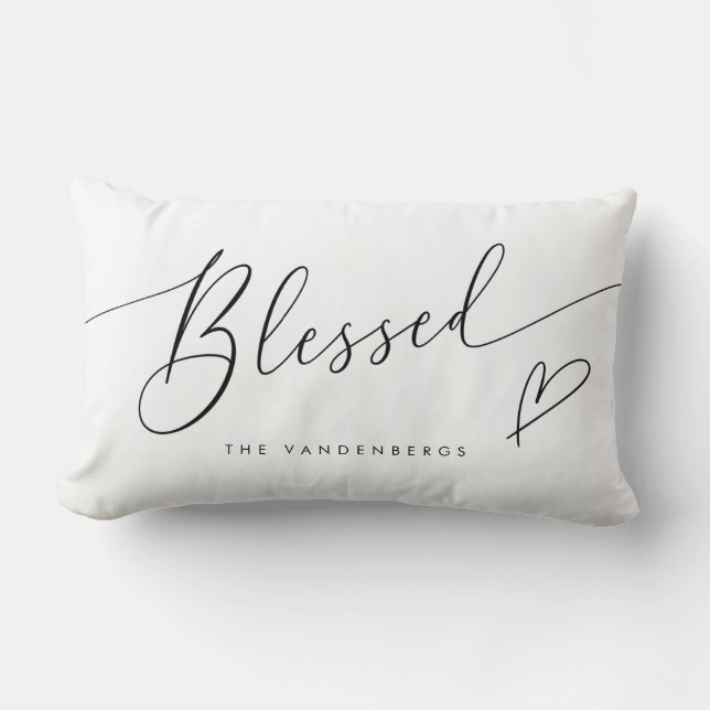 Coussin Rectangle Blessed Modern Typography Heart Throw Pillow (Recto)