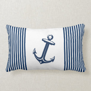 Coussin Rectangle Bleu Blanc Ancre Nautique